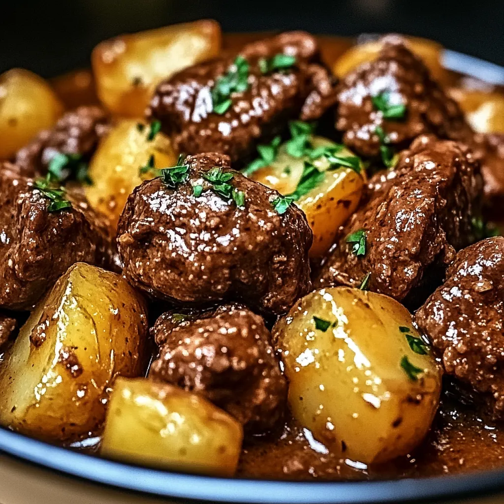 Slow Cooker Garlic Butter Beef Bites & Potatoes