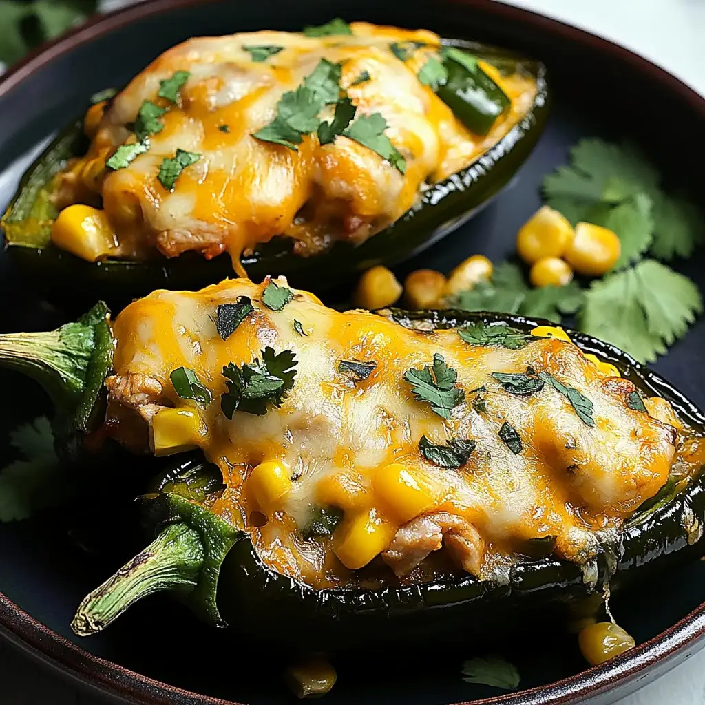 Cheesy Chicken and Corn Stuffed Poblano Peppers Recipe
