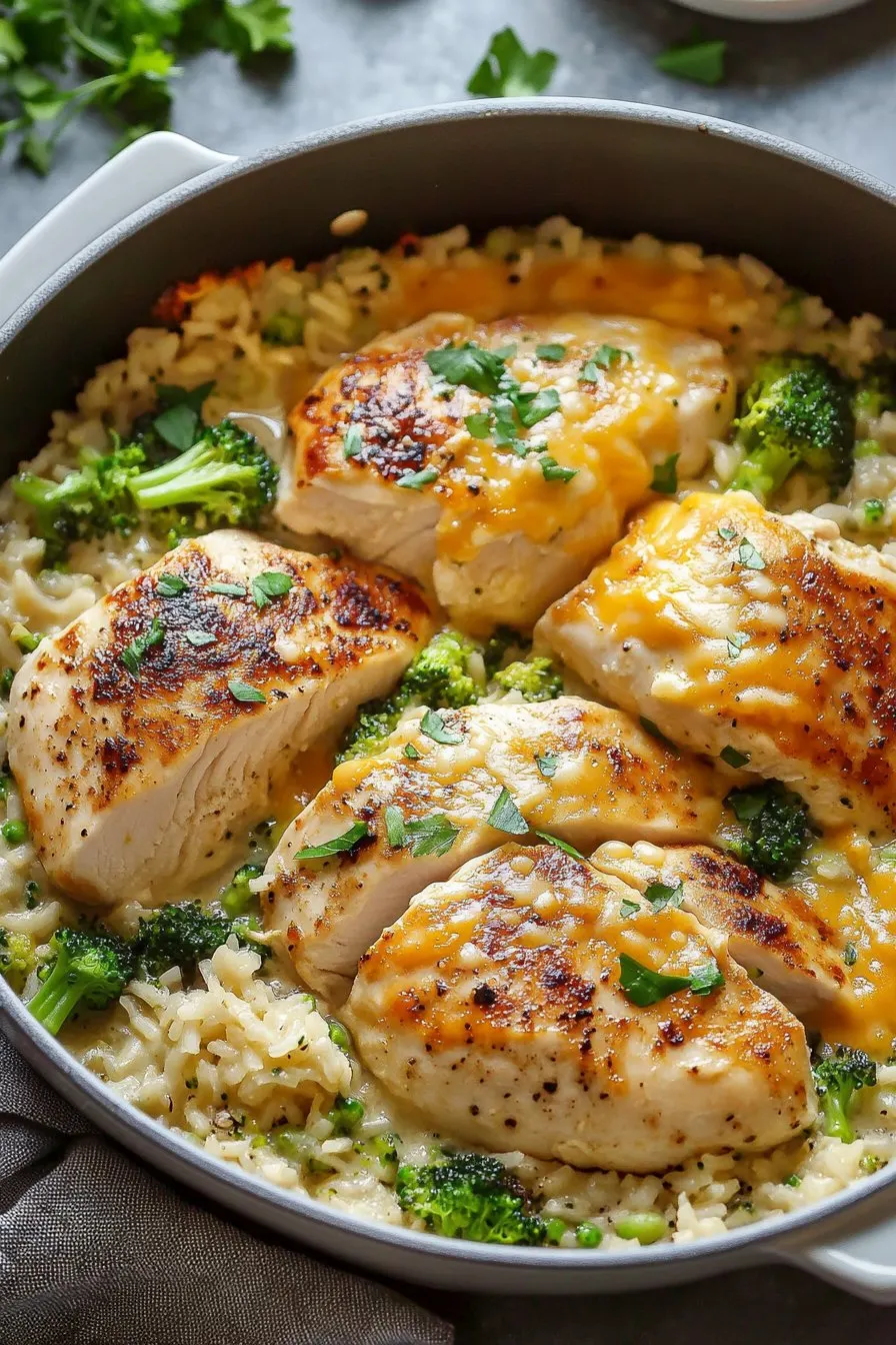 One Pot Cheesy Chicken Broccoli and Rice Recipe