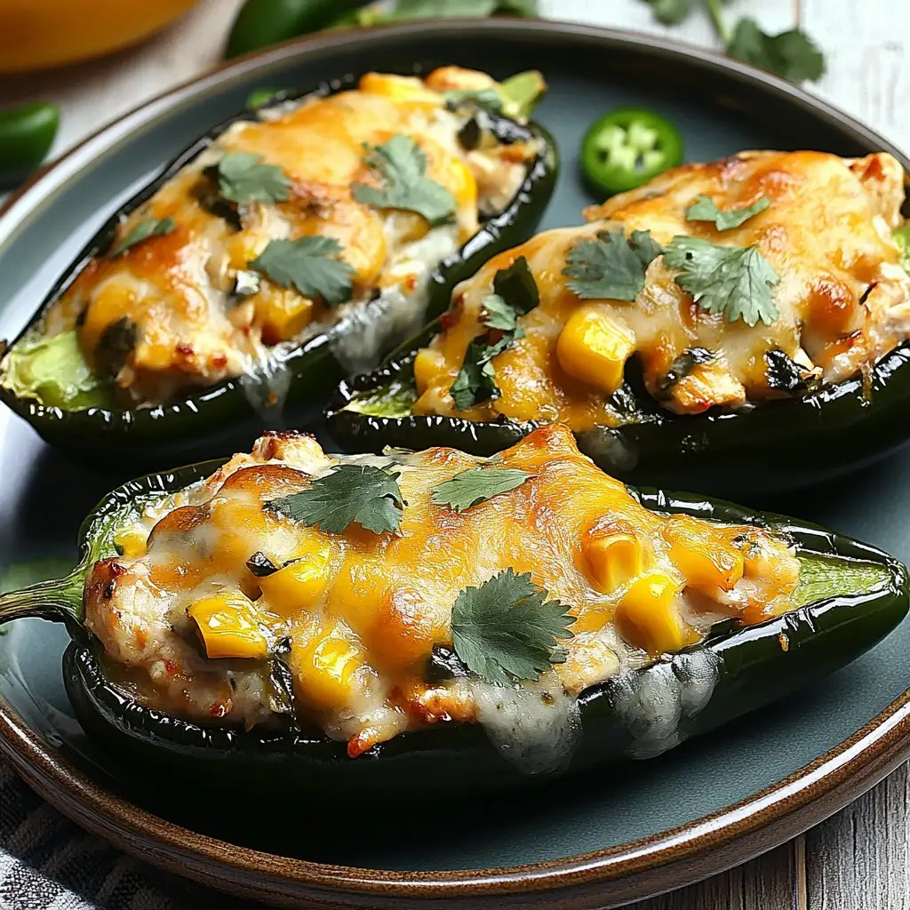 Cheesy Chicken and Corn Stuffed Poblano Peppers Recipe