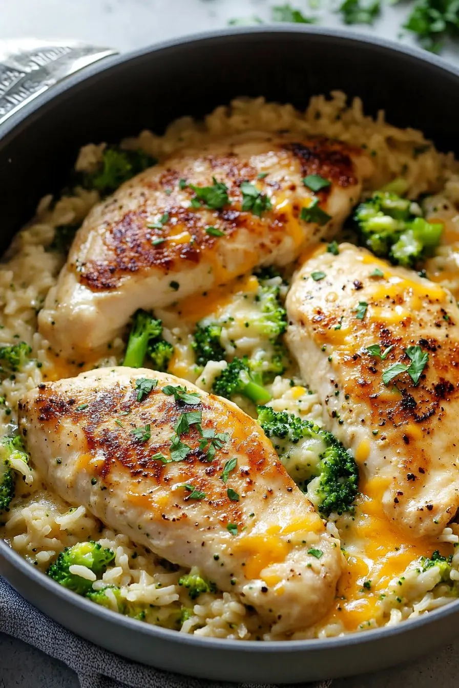 One Pot Cheesy Chicken Broccoli and Rice Recipe
