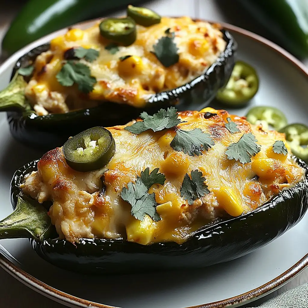Cheesy Chicken and Corn Stuffed Poblano Peppers Recipe