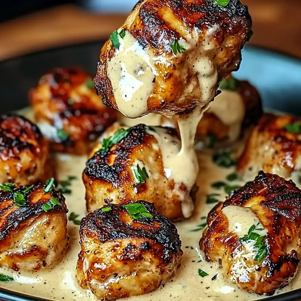 Grilled Chicken Bites with Creamy Garlic Sauce