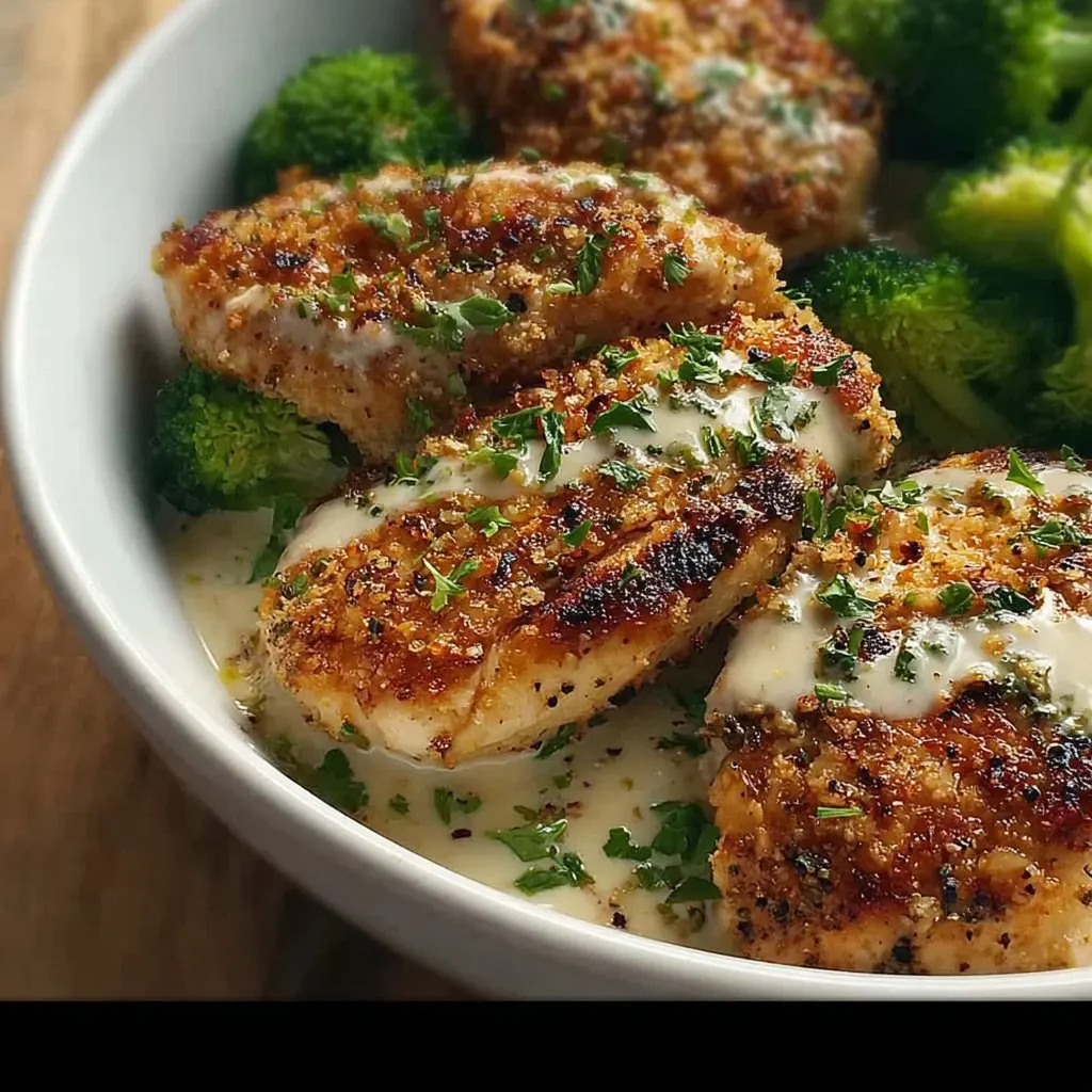 Grilled Chicken & Broccoli Bowls with Creamy Garlic Sauce