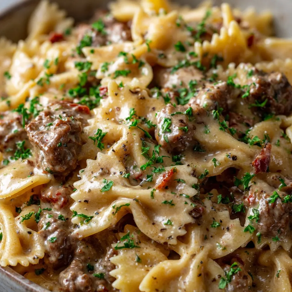 Creamy Beef and Bowtie Pasta