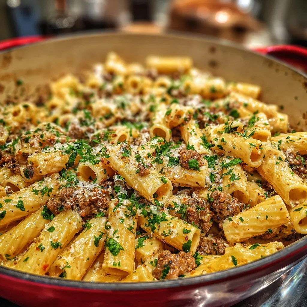 One-Pot Creamy Beef and Garlic Butter Pasta