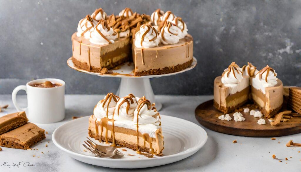 A beautifully decorated Biscoff Cheesecake