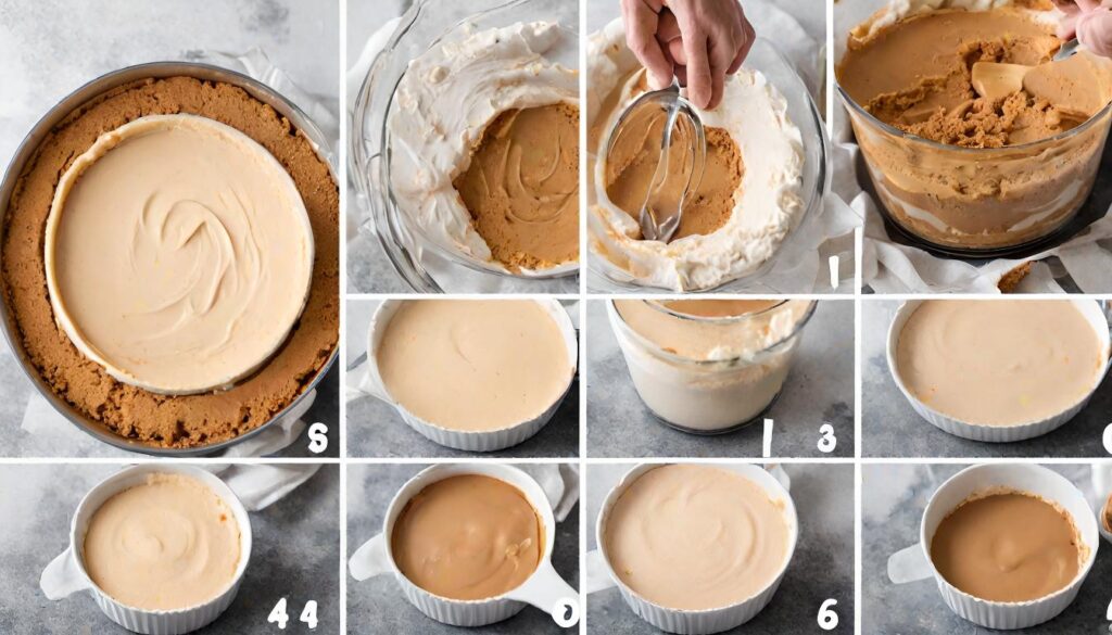 Step-by-step preparation images of Biscoff Cheesecake