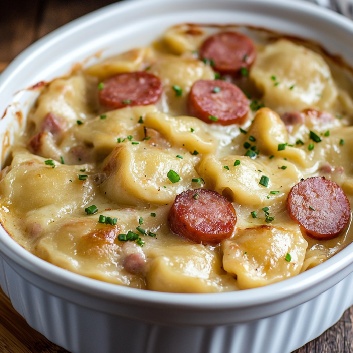 Crockpot Pierogi Casserole with Kielbasa