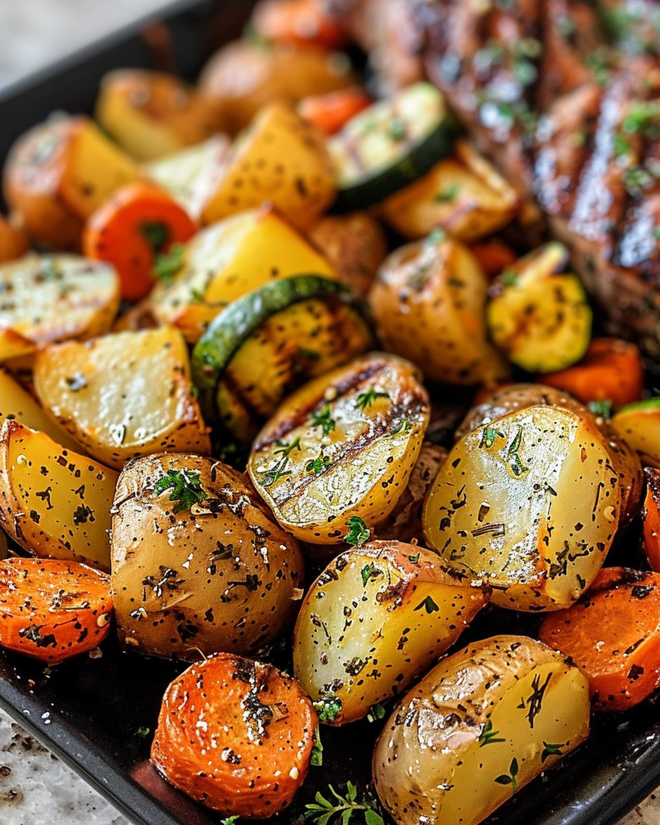 Garlic Herb Roasted Potatoes Carrots and Zucchini