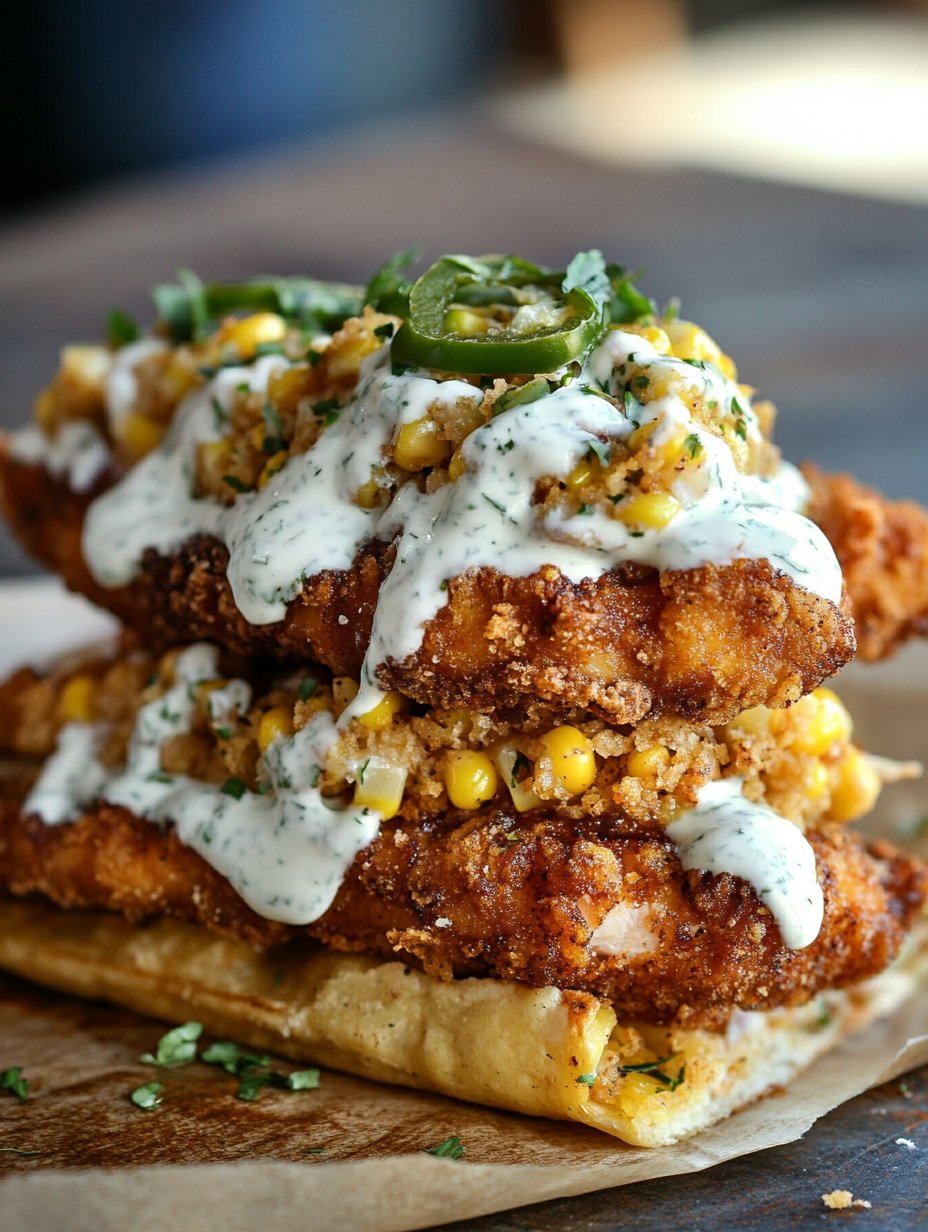 Fried Chicken Street Corn Tacos with Jalapeño Lime Ranch