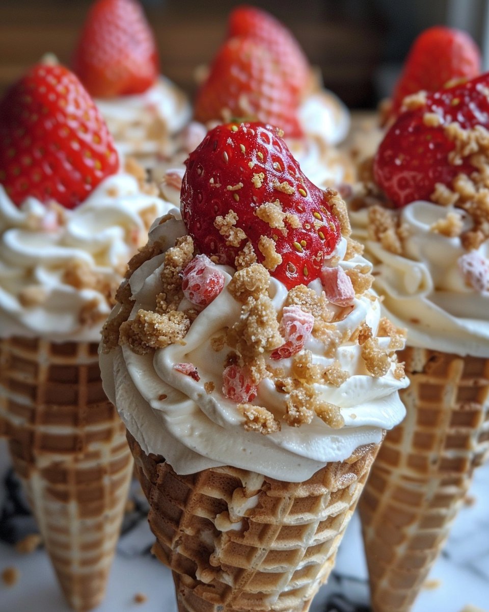 Strawberry Crunch Cheesecake Cones Recipe