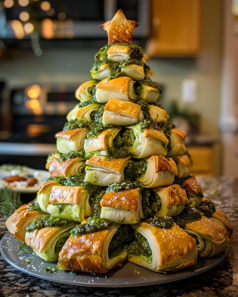 Basil Pesto Cheesy Puff Pastry Christmas Tree Recipe