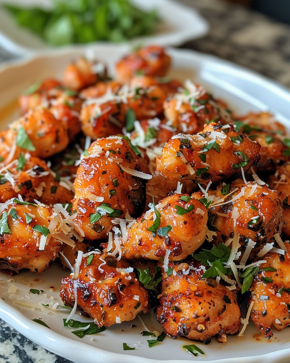 Garlic Butter Chicken Bites Using Creamy Parmesan Pasta