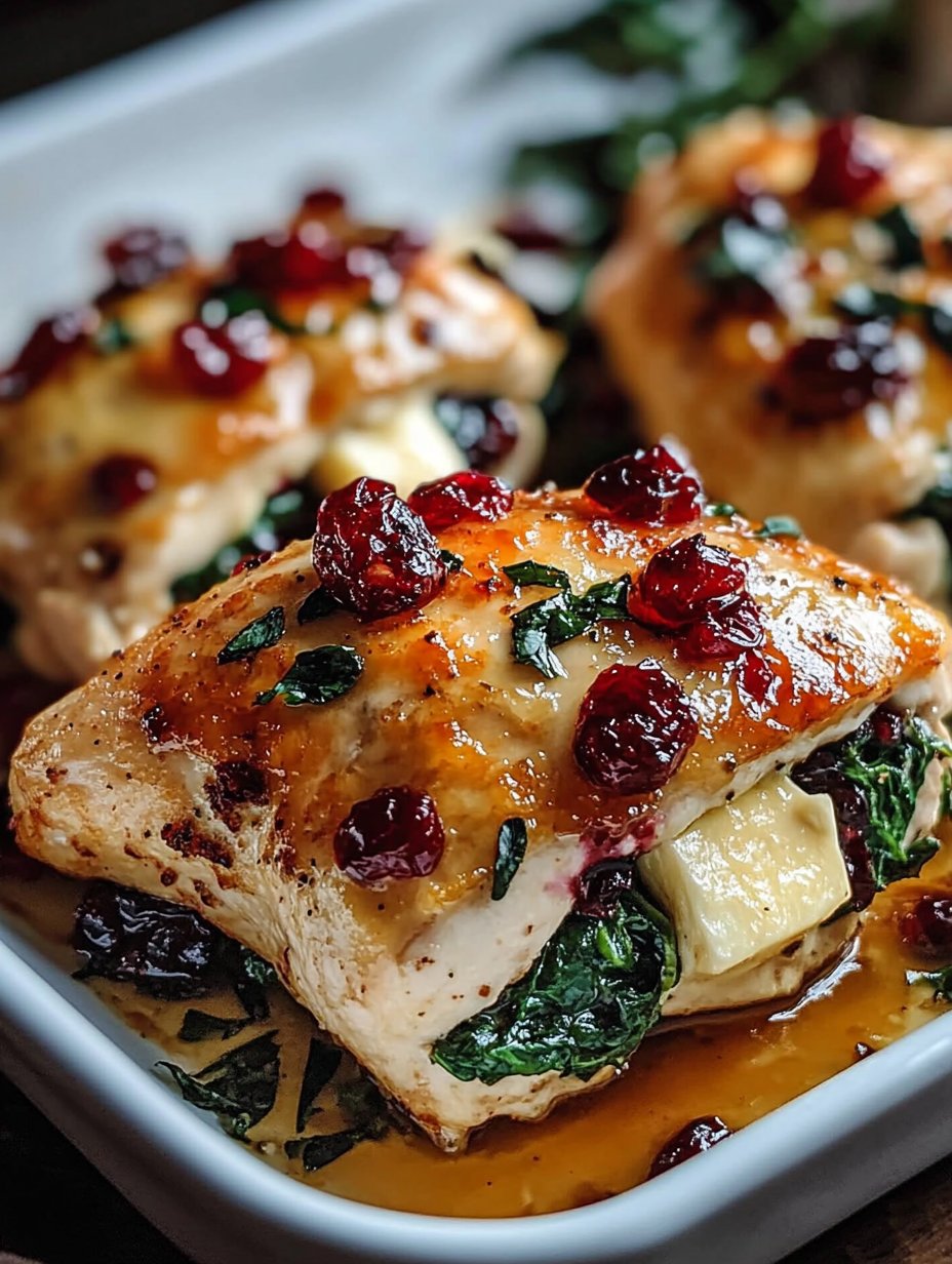 Cranberry & Spinach Stuffed Chicken Breasts with Brie Recipe