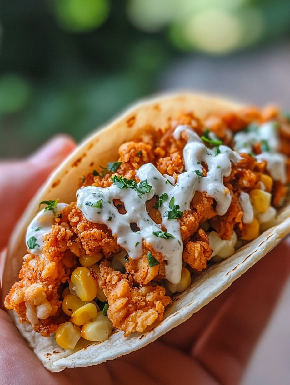 Fried Chicken Street Corn Tacos with Jalapeño Lime Ranch