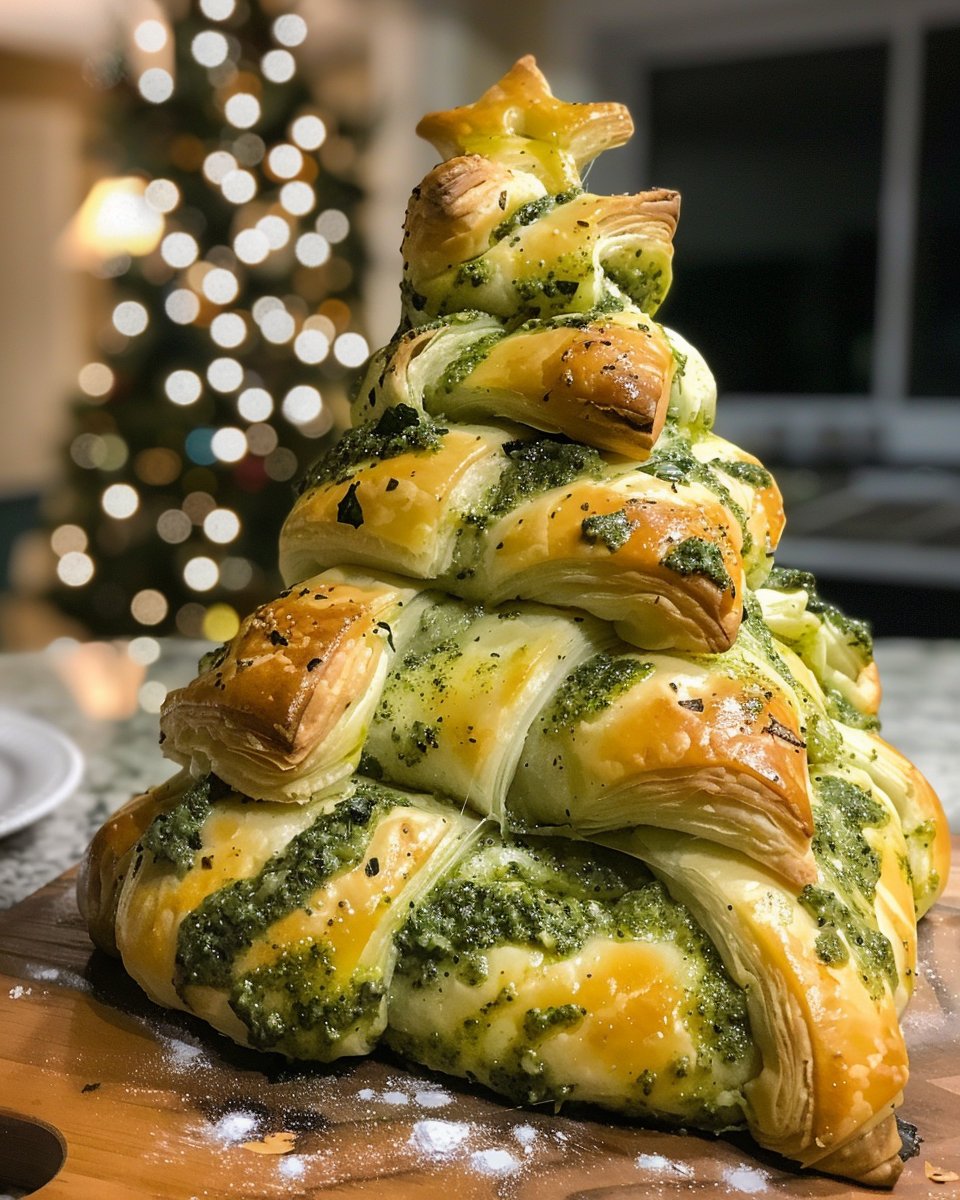 Basil Pesto Cheesy Puff Pastry Christmas Tree Recipe