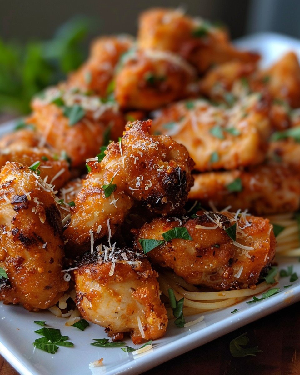 Garlic Butter Chicken Bites Using Creamy Parmesan Pasta