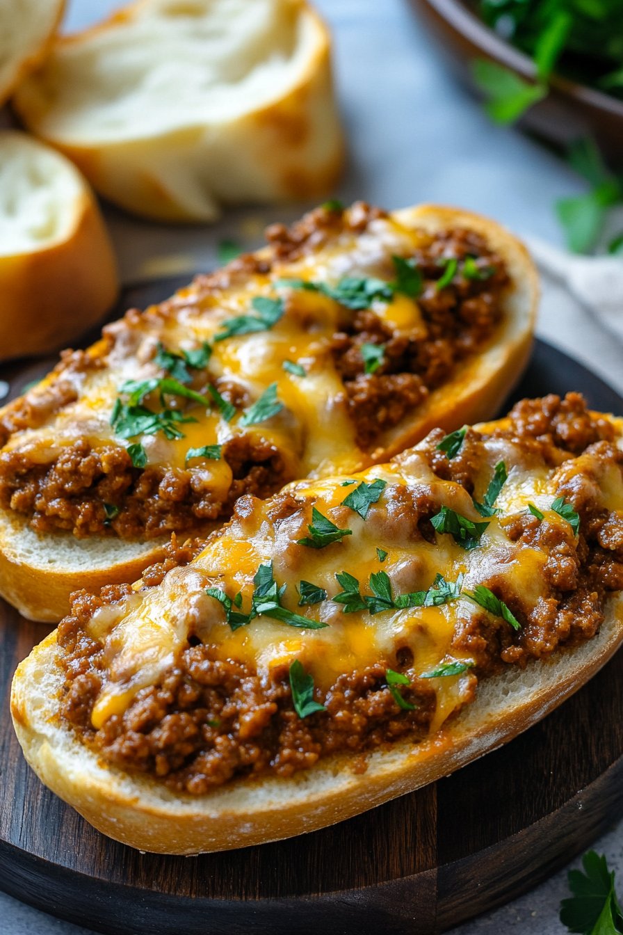 Cheesy Sloppy Joe Garlic Bread Recipe