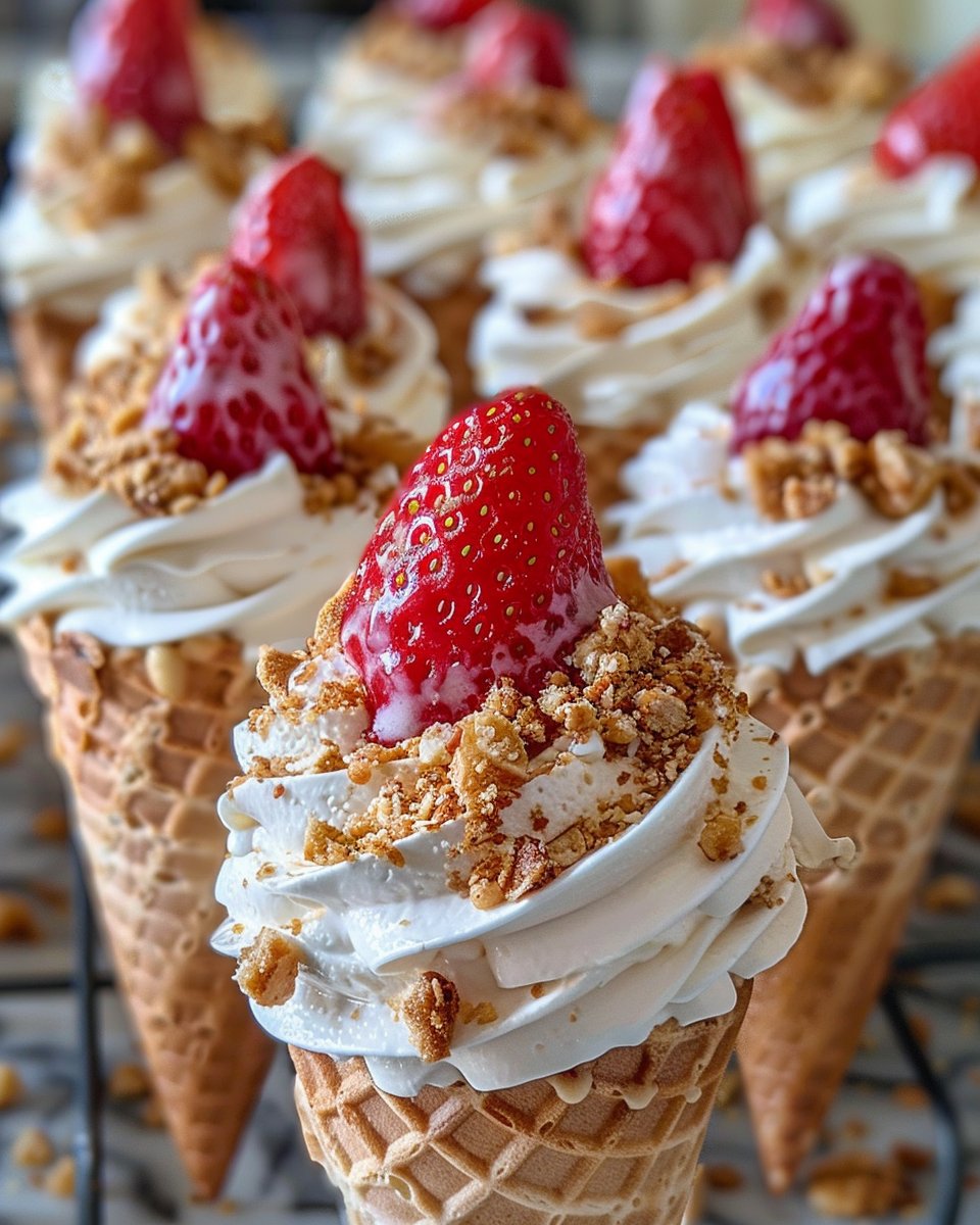 Strawberry Crunch Cheesecake Cones Recipe