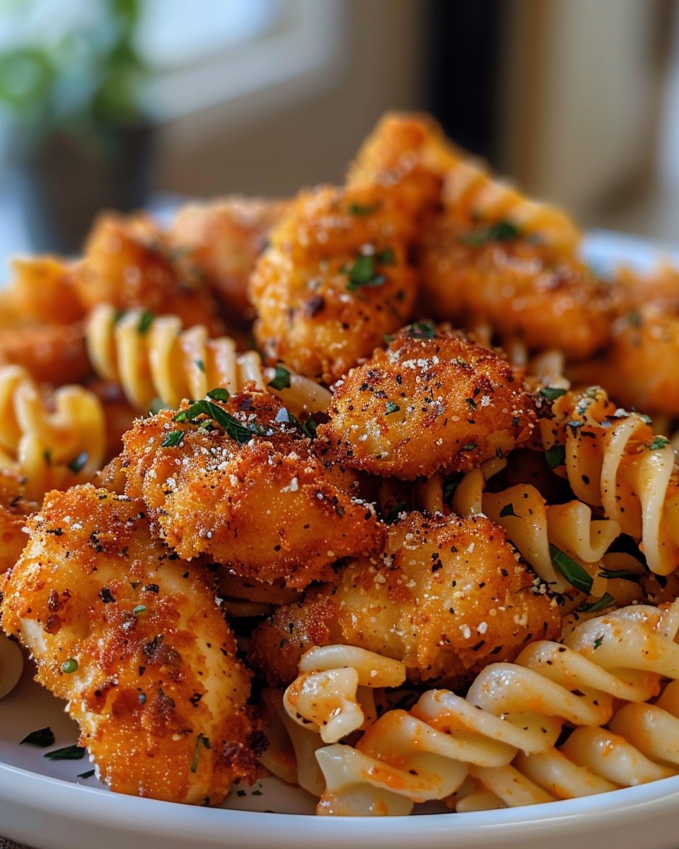 Garlic Butter Chicken Bites Using Creamy Parmesan Pasta