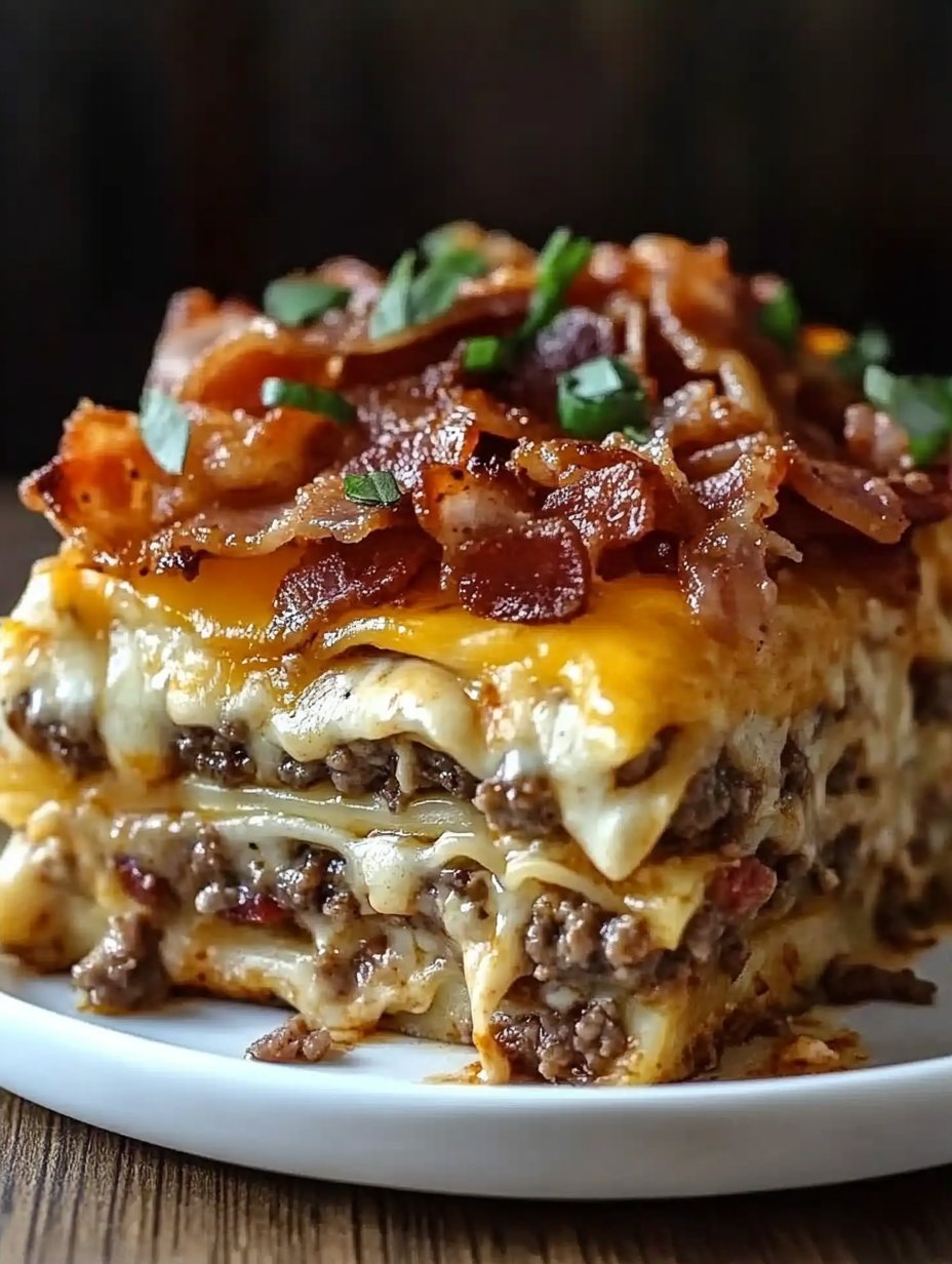 Parmesan Garlic Bacon Cheeseburger Lasagna Recipe