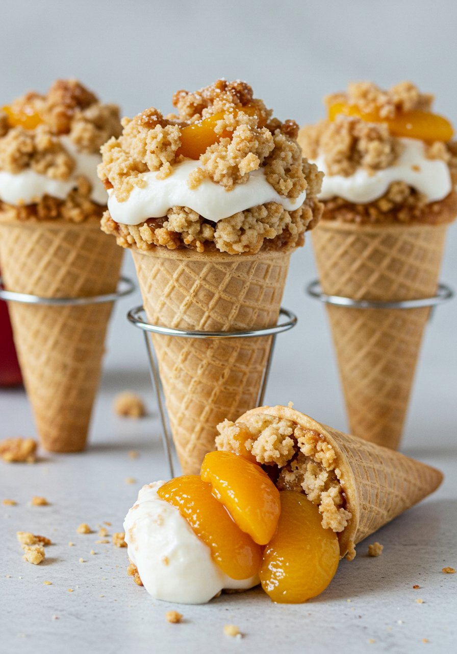 Peach Cobbler Stuffed Cones Recipe