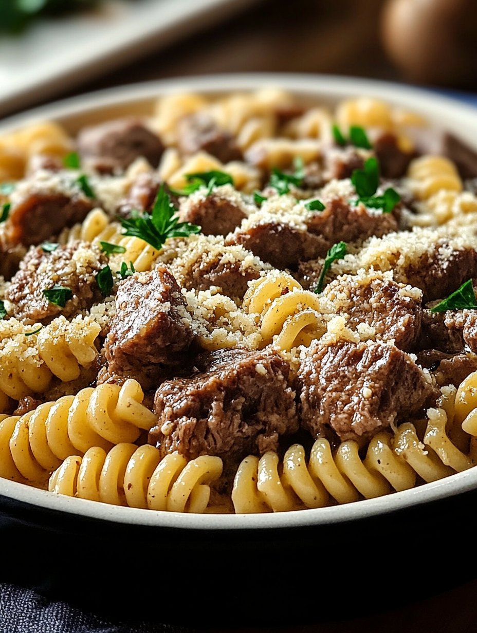 Beef and Rotini in Garlic Parmesan Sauce Recipe