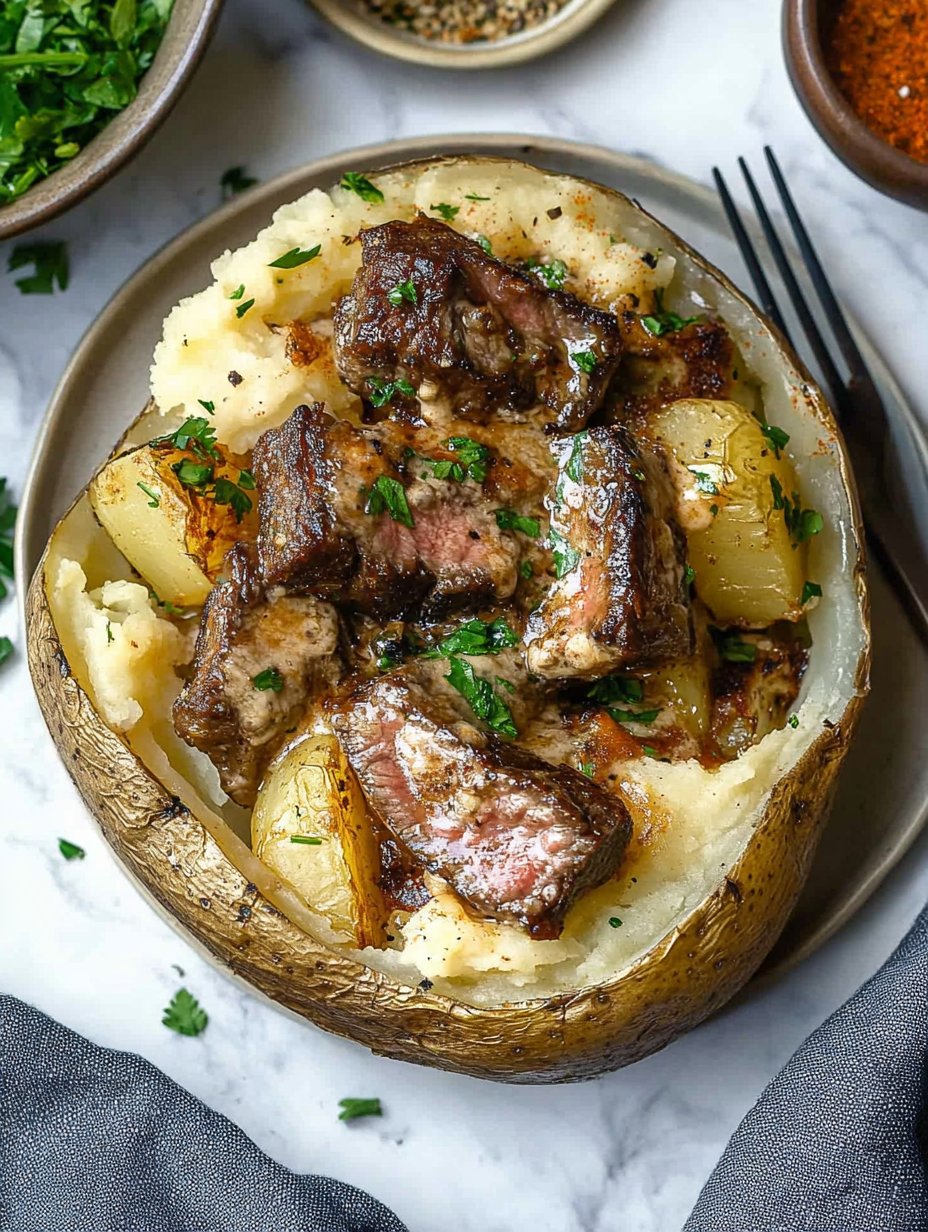 Loaded Baked Potato with Steak Bites Recipe