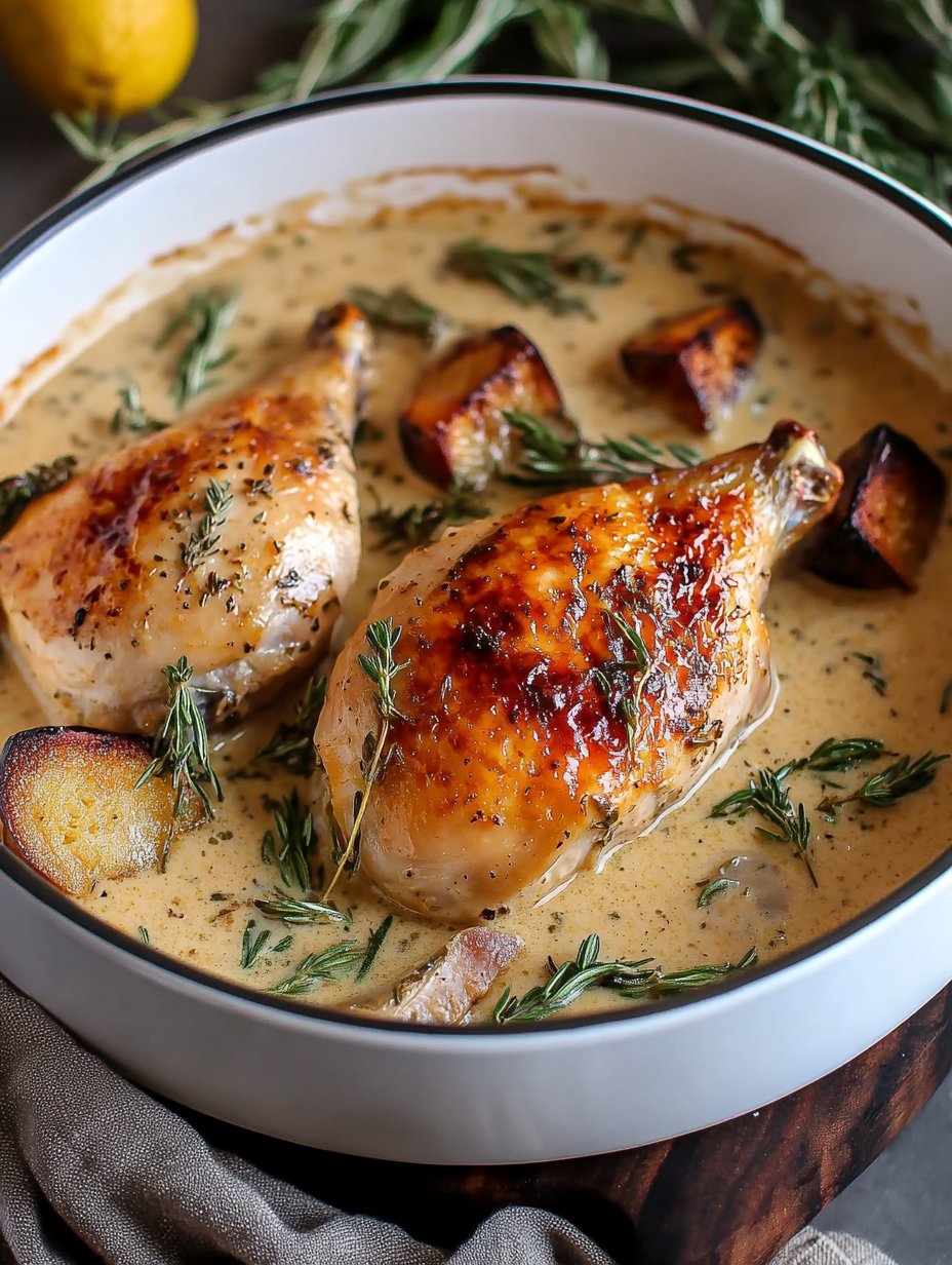 Herb Roasted Chicken in Creamy White Wine Sauce