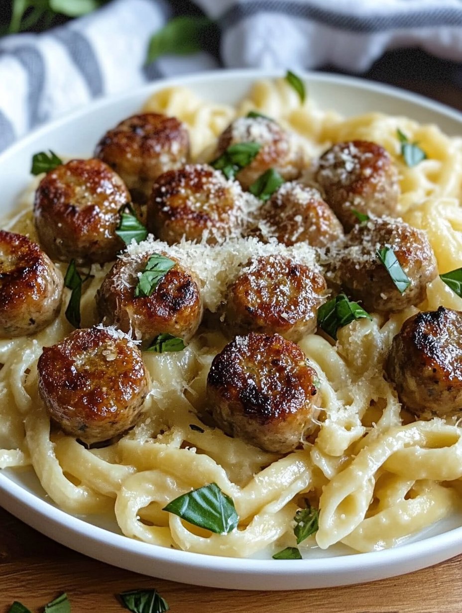 Garlic Butter Sausage Bites with Creamy Parmesan Pasta