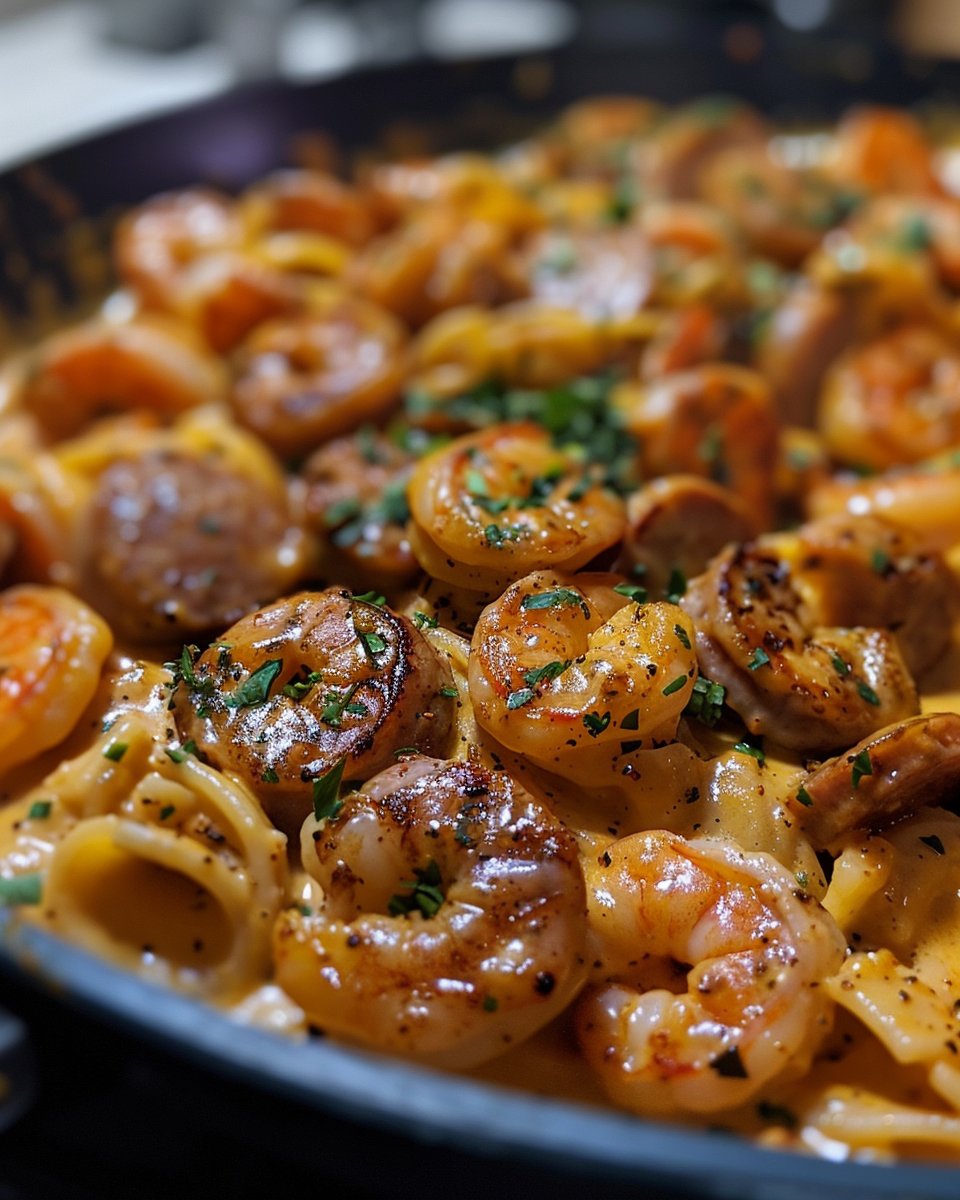 Creamy Cajun Pasta with Shrimp and Spicy Sausage