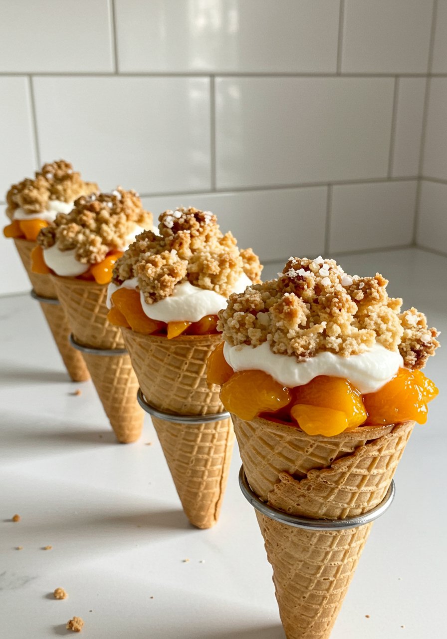 Peach Cobbler Stuffed Cones Recipe