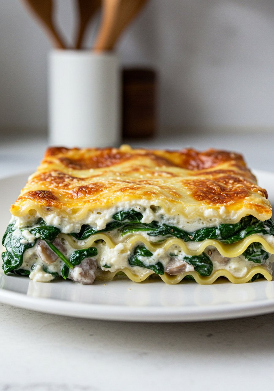 Easy Creamy Spinach and Mushroom Lasagna Recipe