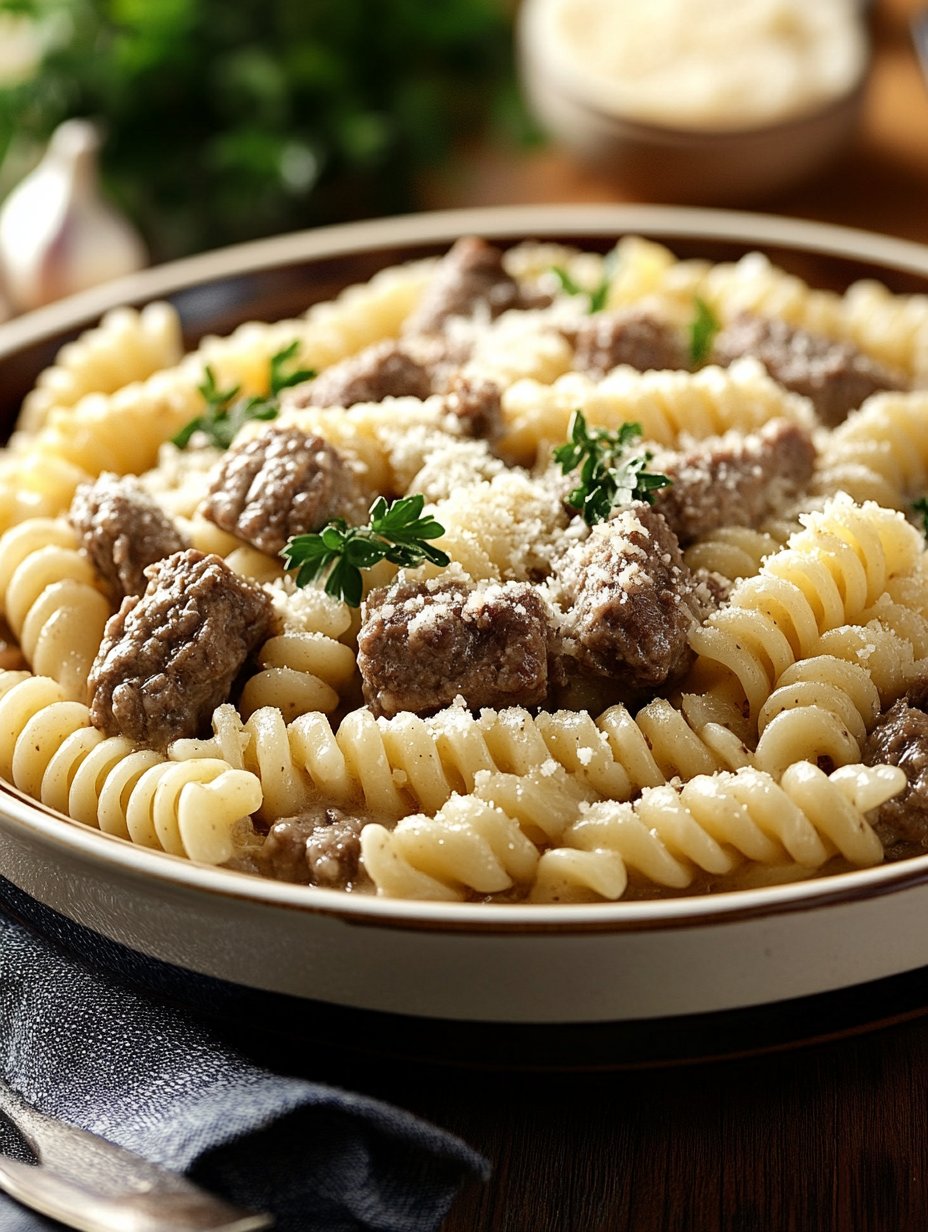 Beef and Rotini in Garlic Parmesan Sauce Recipe