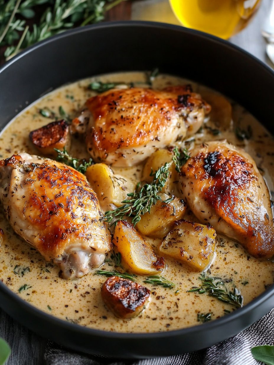 Herb Roasted Chicken in Creamy White Wine Sauce