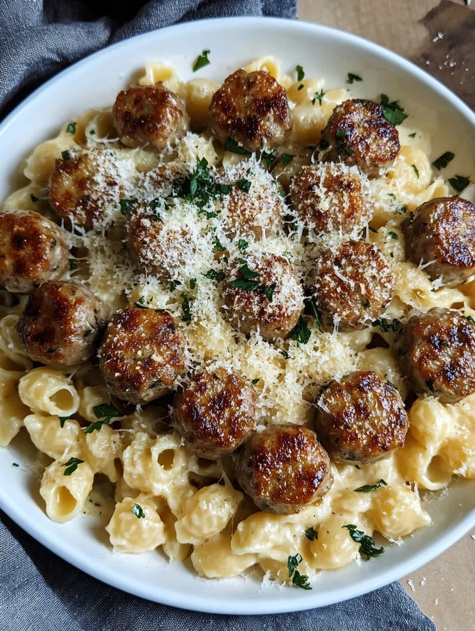 Garlic Butter Sausage Bites with Creamy Parmesan Pasta