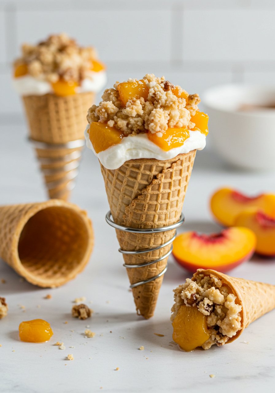 Peach Cobbler Stuffed Cones Recipe