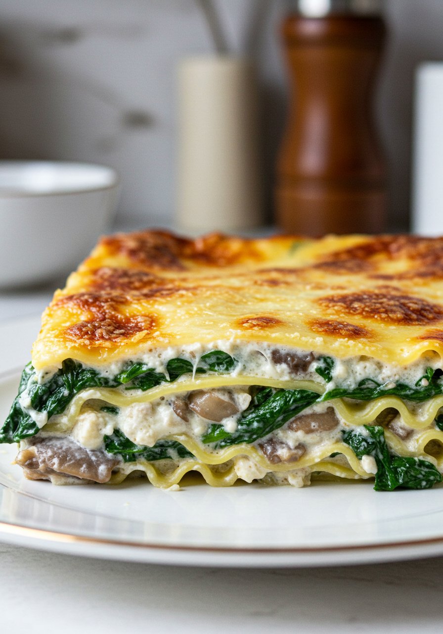 Easy Creamy Spinach and Mushroom Lasagna Recipe