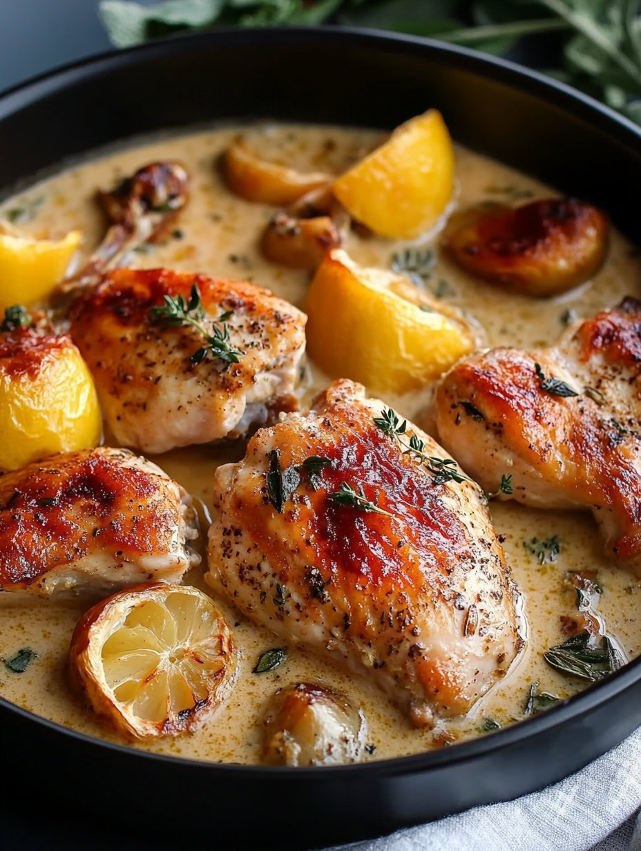 Herb Roasted Chicken in Creamy White Wine Sauce