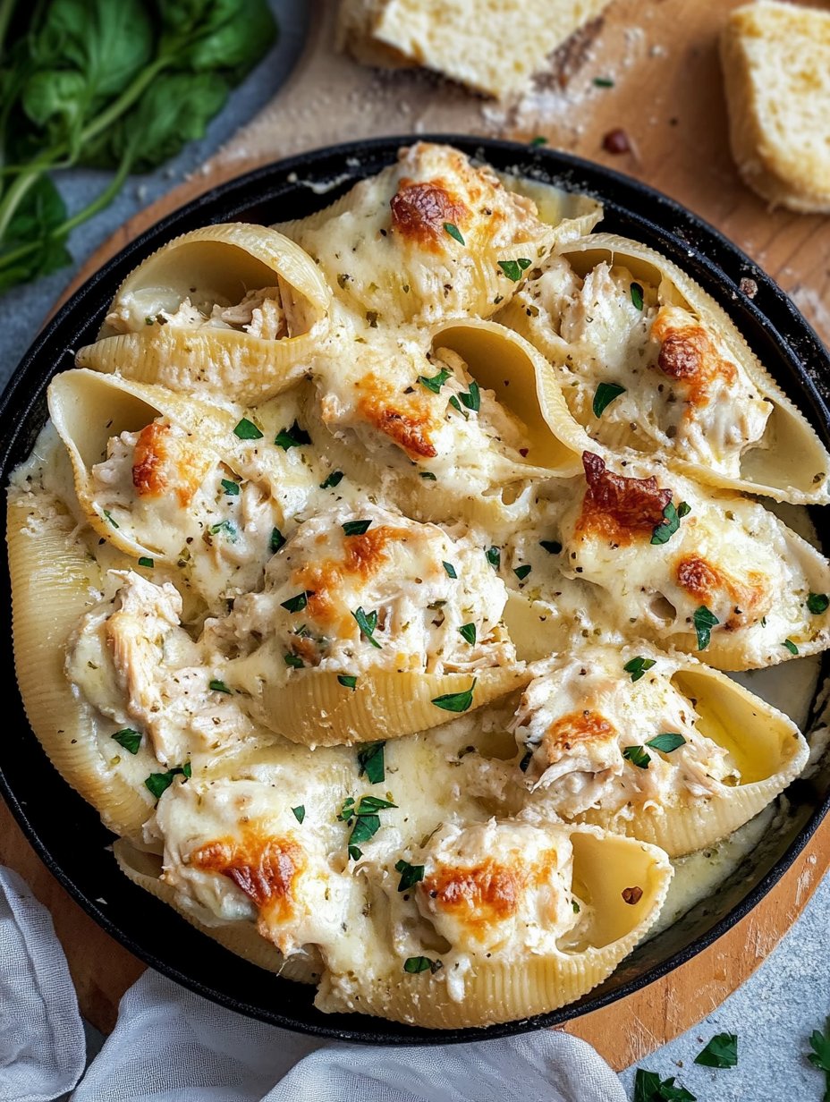 Garlic Butter Chicken Alfredo Stuffed Shells Recipe