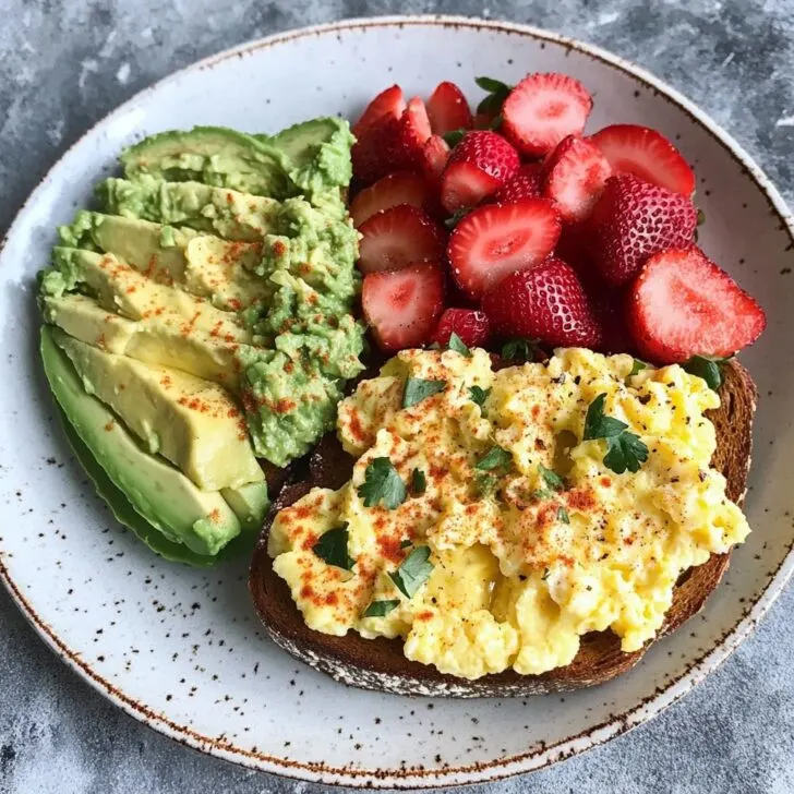Scrambled Eggs with Strawberries and Avocado Toast Recipe