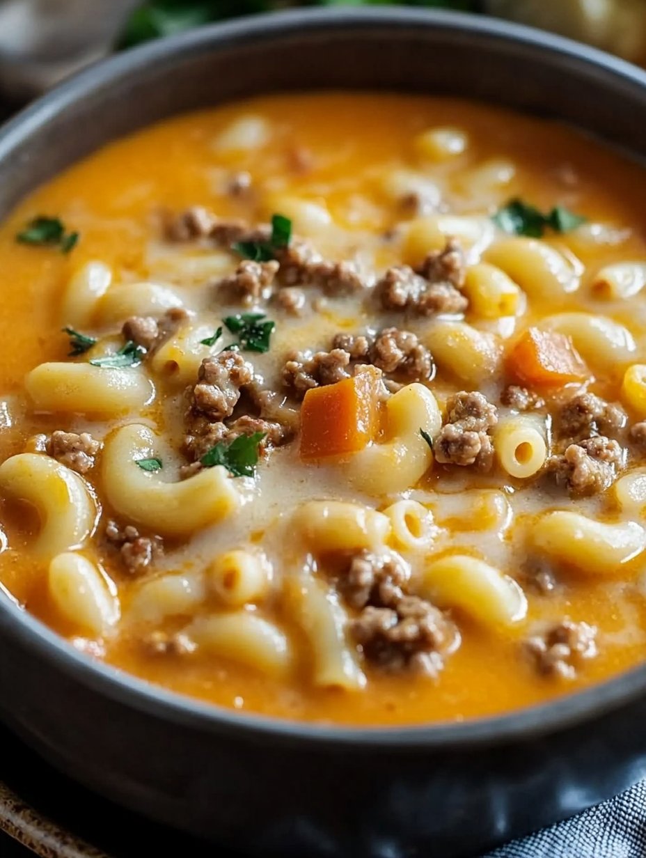 One-Pot Macaroni Cheeseburger Soup Recipe