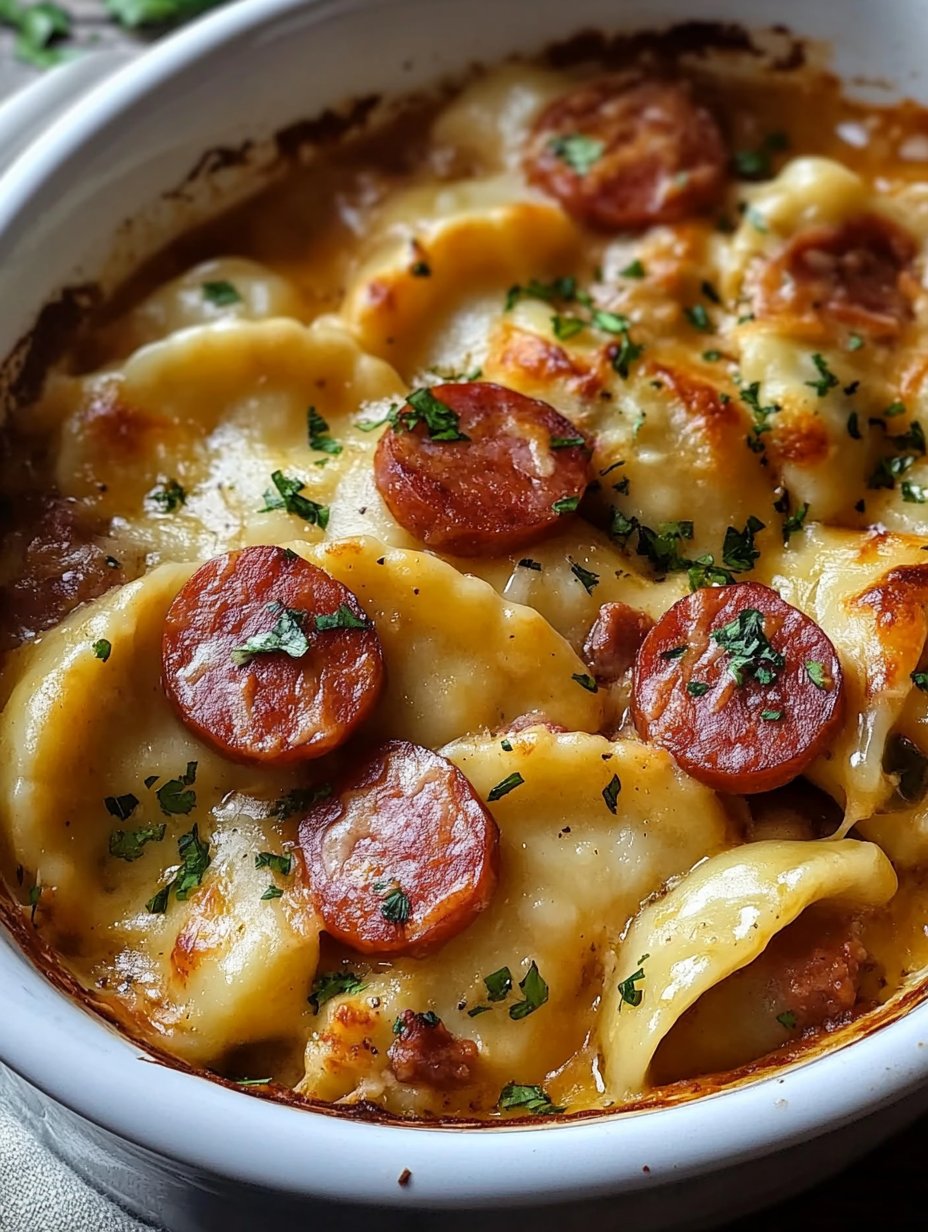 Warm Crockpot Pierogi Casserole with Kielbasa Recipe