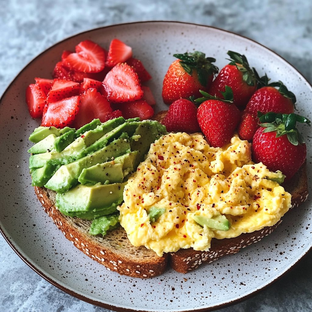 Scrambled Eggs with Strawberries and Avocado Toast Recipe