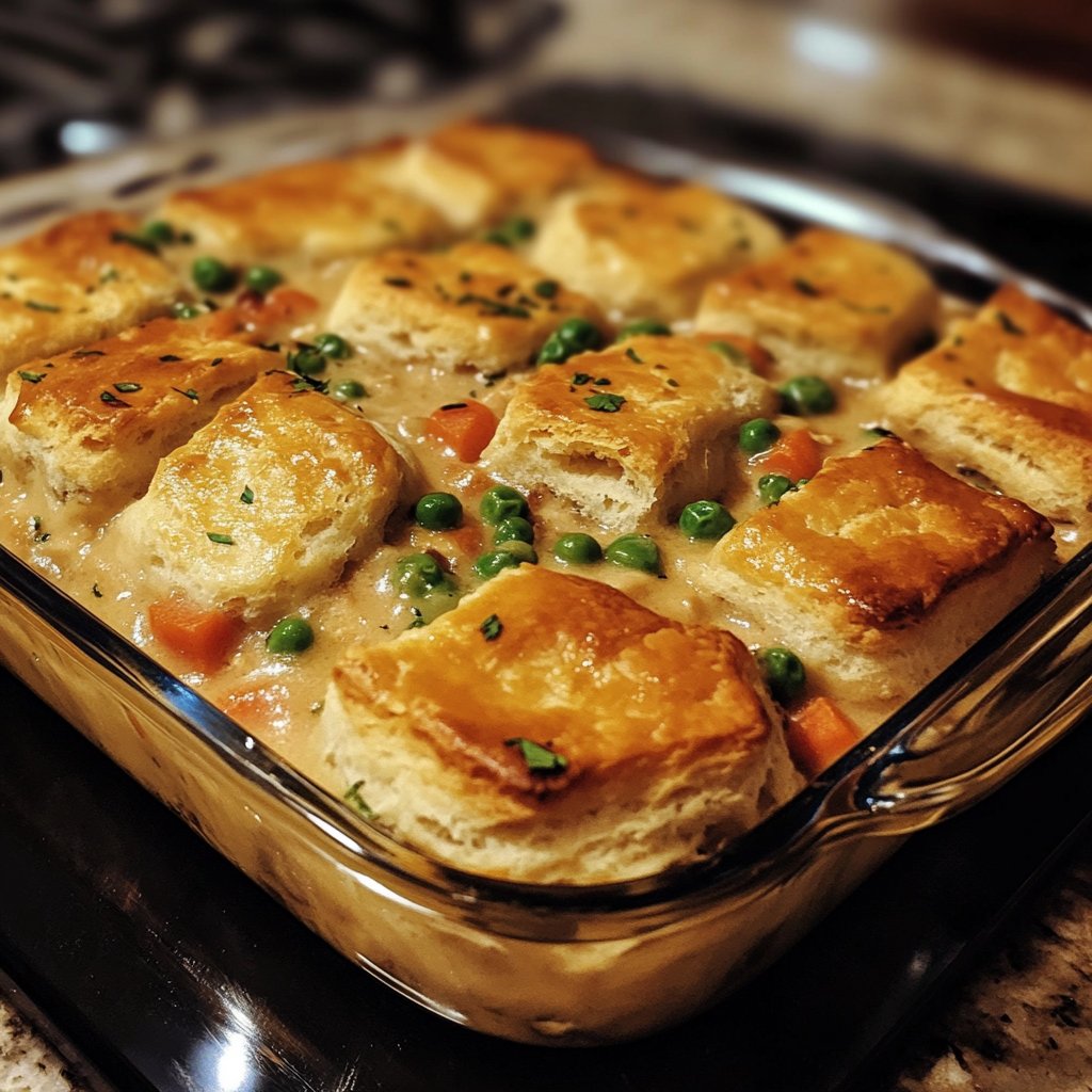 Crustless Chicken Pot Pie with Biscuits Recipe