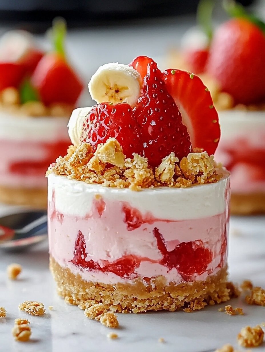 No Bake Mini Strawberry Banana Cheesecakes - Easy Recipe