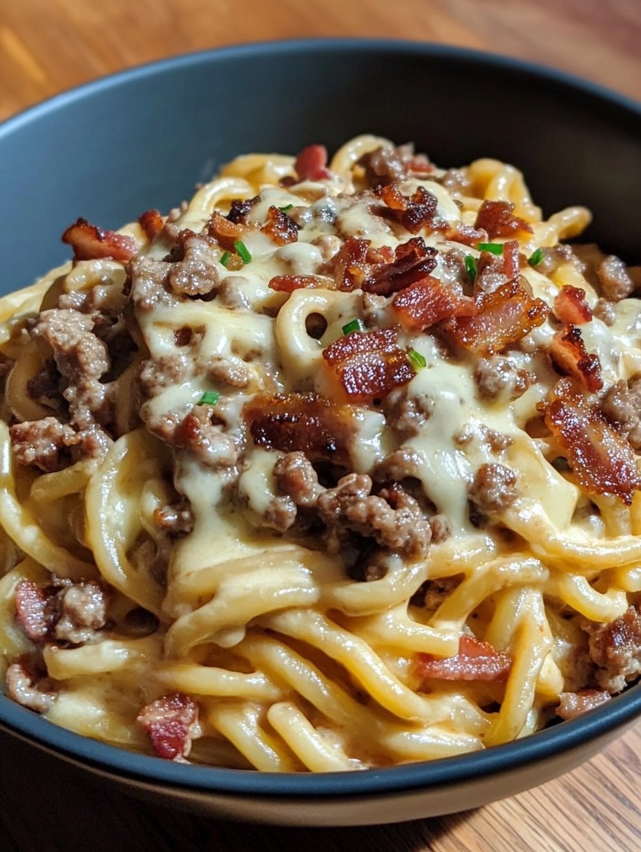 Creamy Loaded Bacon Cheeseburger Pasta Recipe