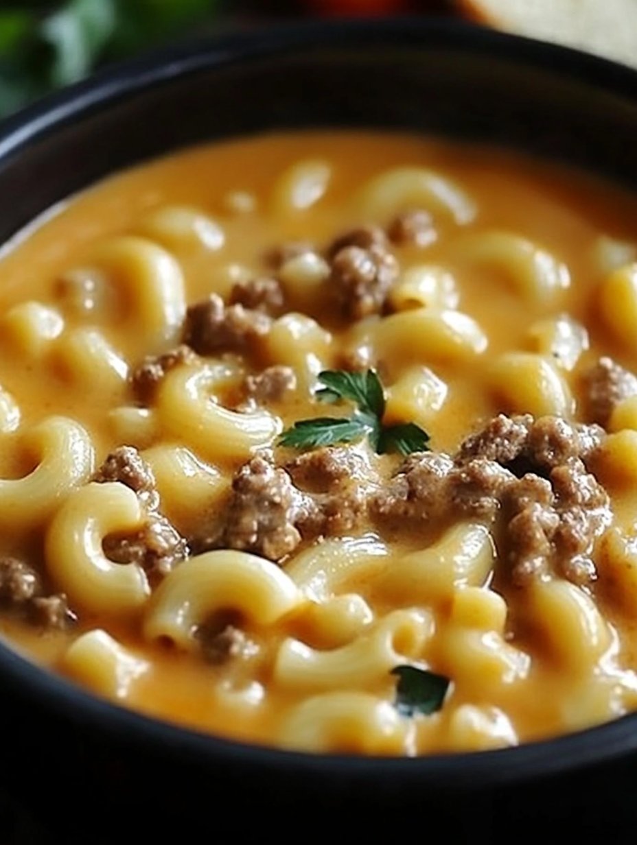 One-Pot Macaroni Cheeseburger Soup Recipe