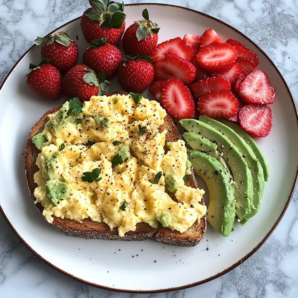 Scrambled Eggs with Strawberries and Avocado Toast Recipe